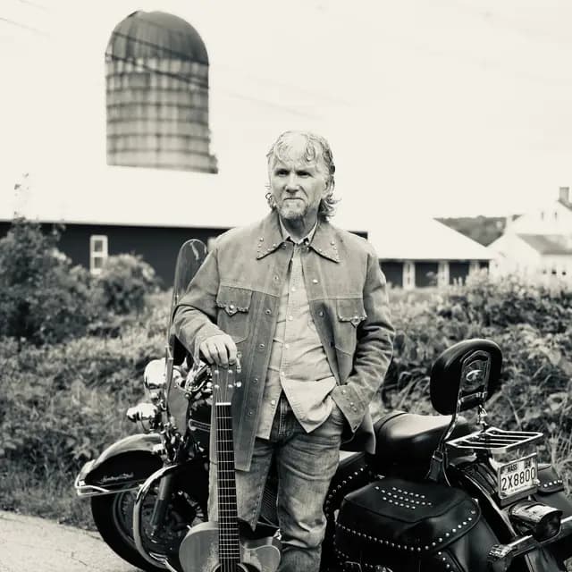 Black and white take of the guitar and Harley pose